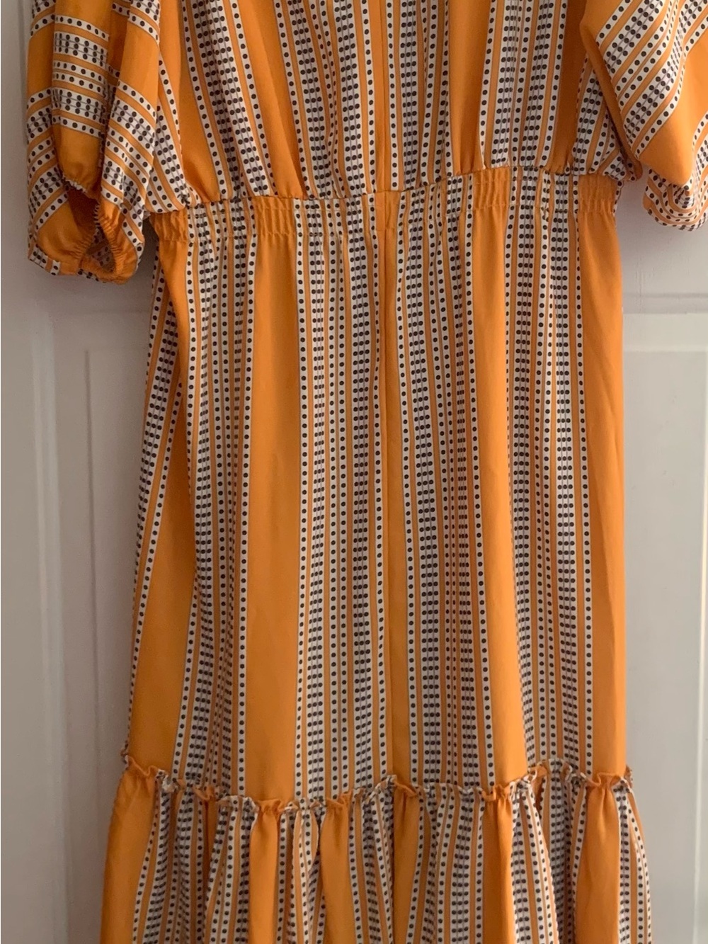 Taylor Yellow Striped Ruffle-Hem Casual Dress